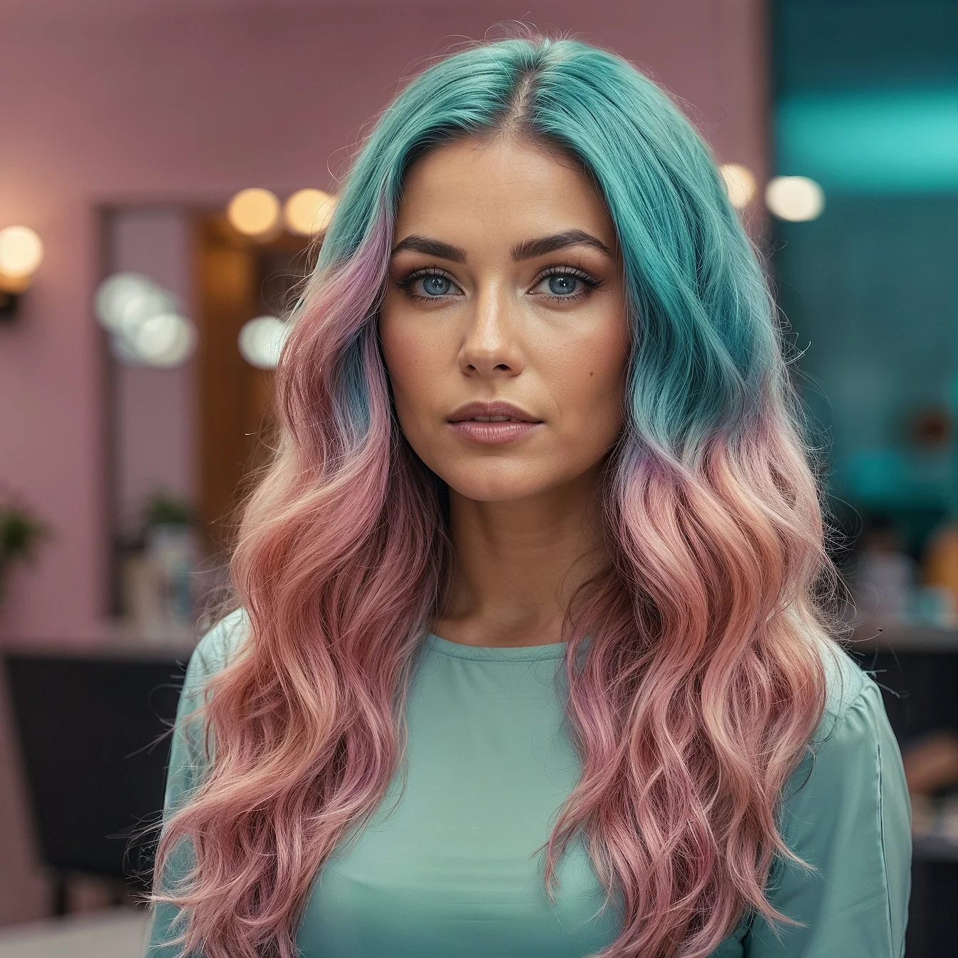 Teal And Pastel Pink Waves