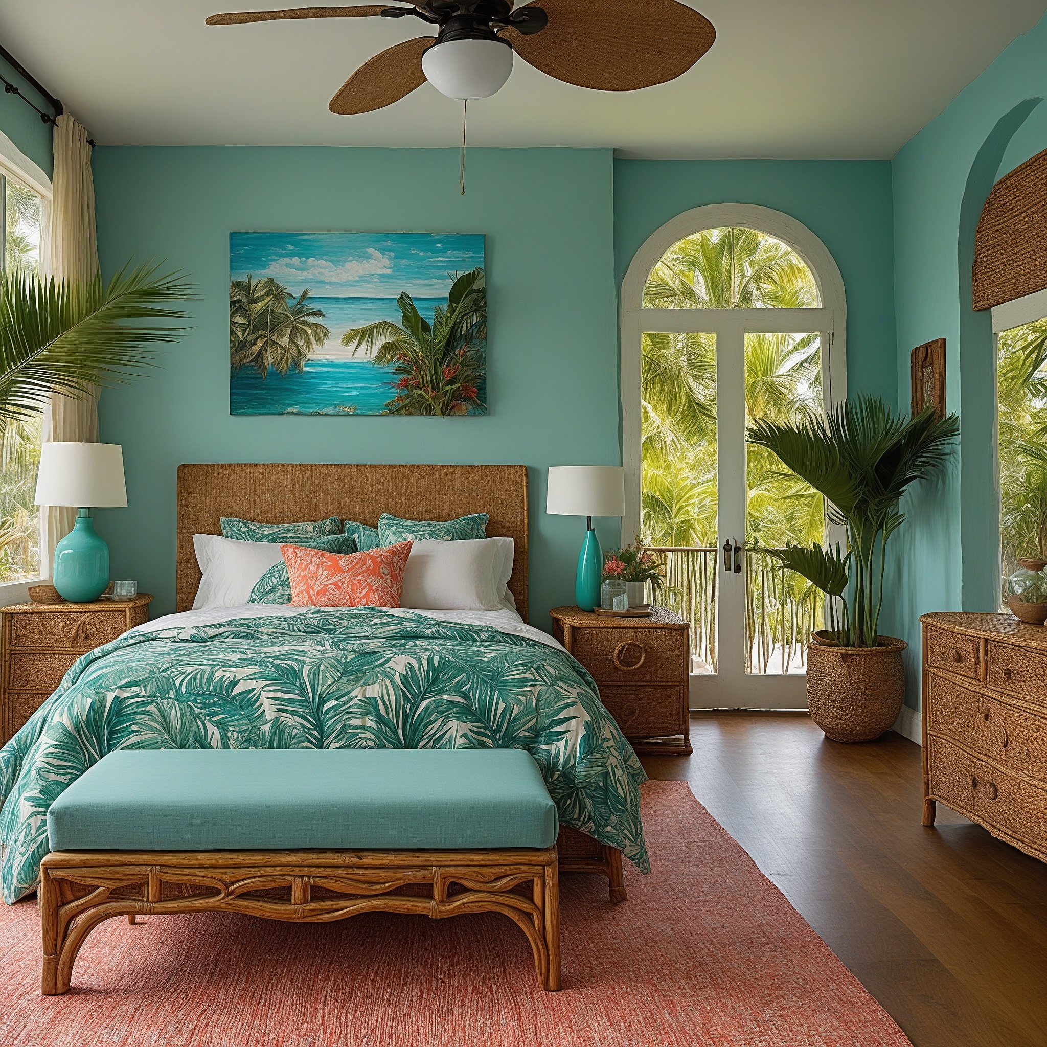 Tropical Turquoise Coastal Bedroom