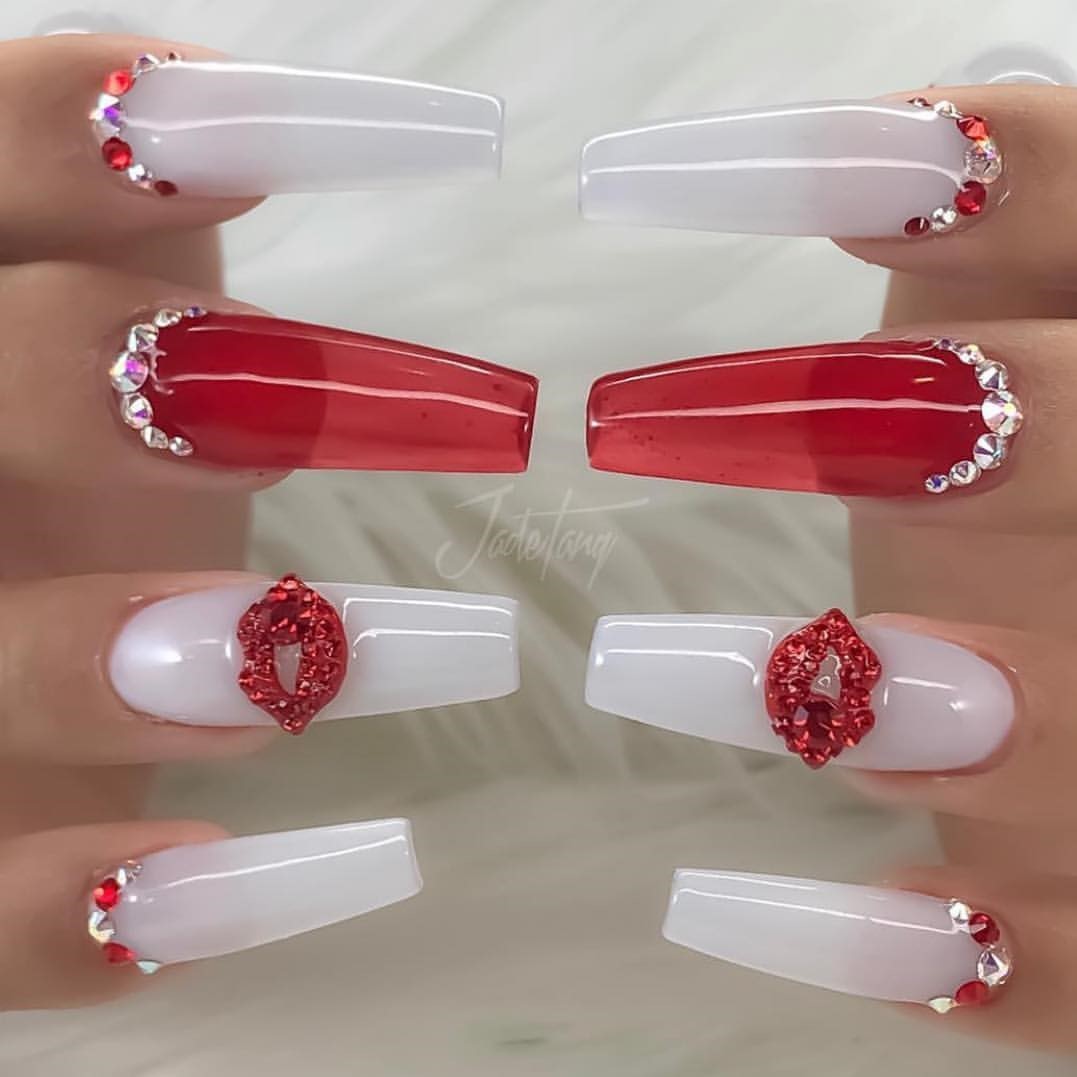 White And Red With Rhinestones