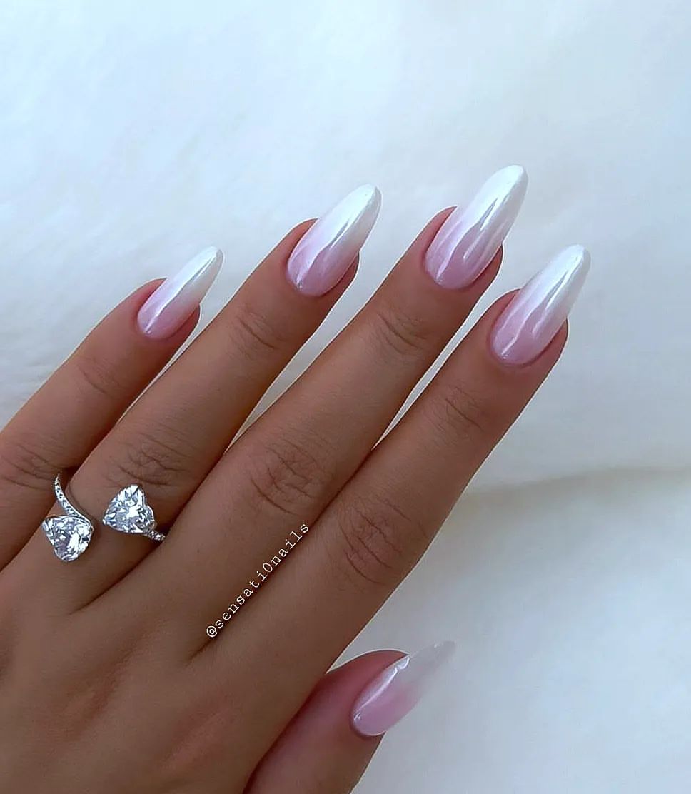 White Chrome Oval Nails