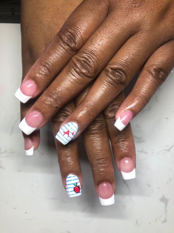 White French Mani With Notebook Accents