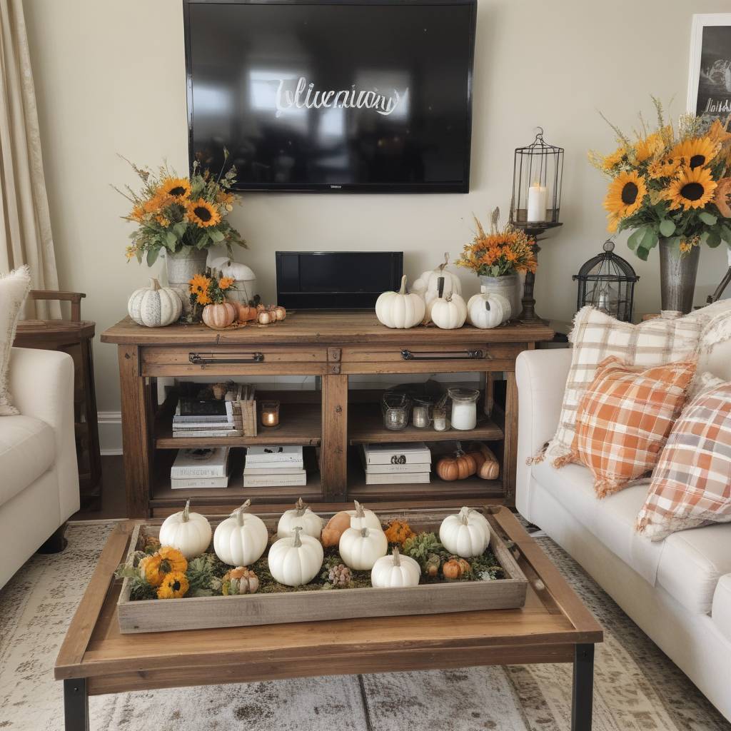 White Pumpkin And Sunflower Decor For Living Room