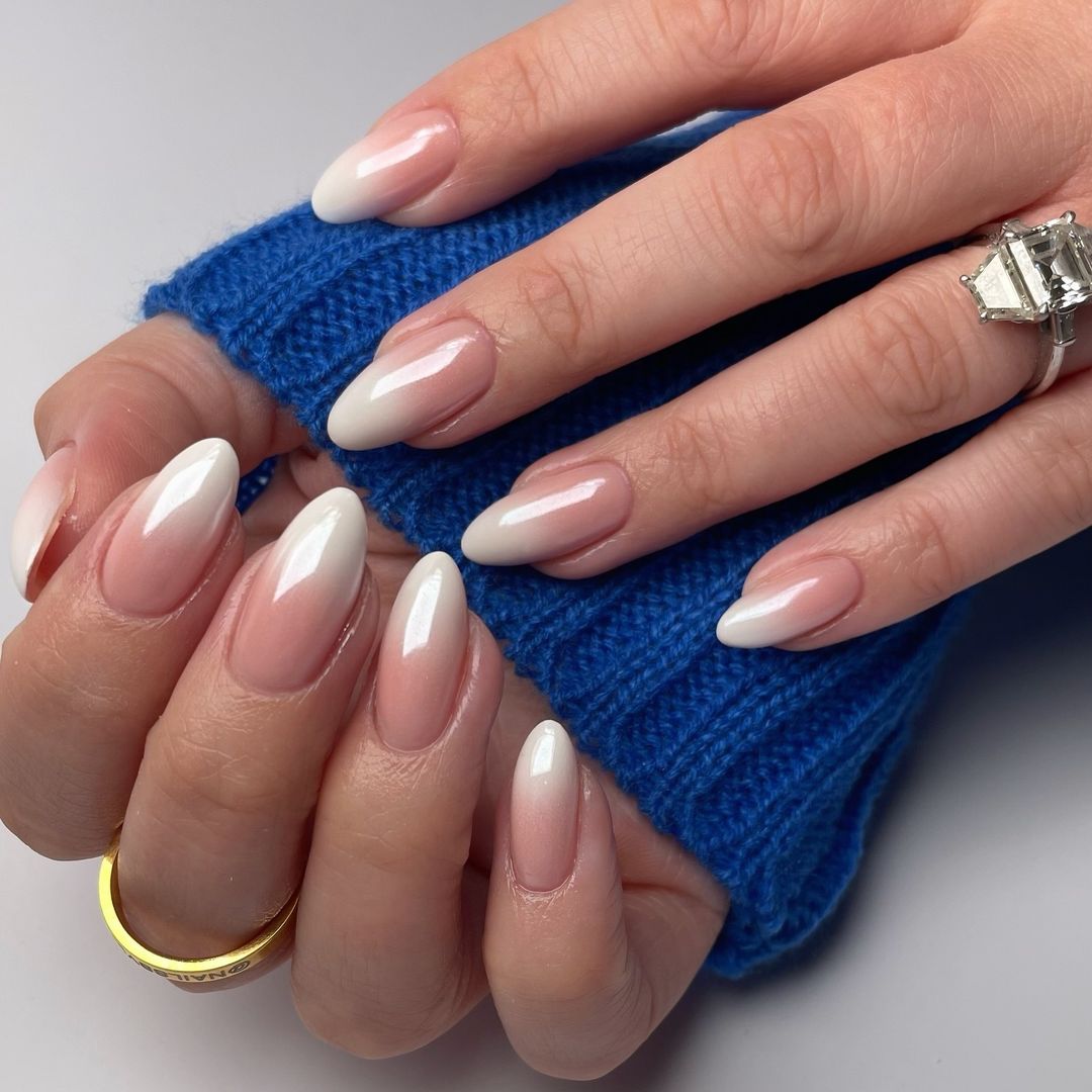 Almond White Chrome With Nude Ombre