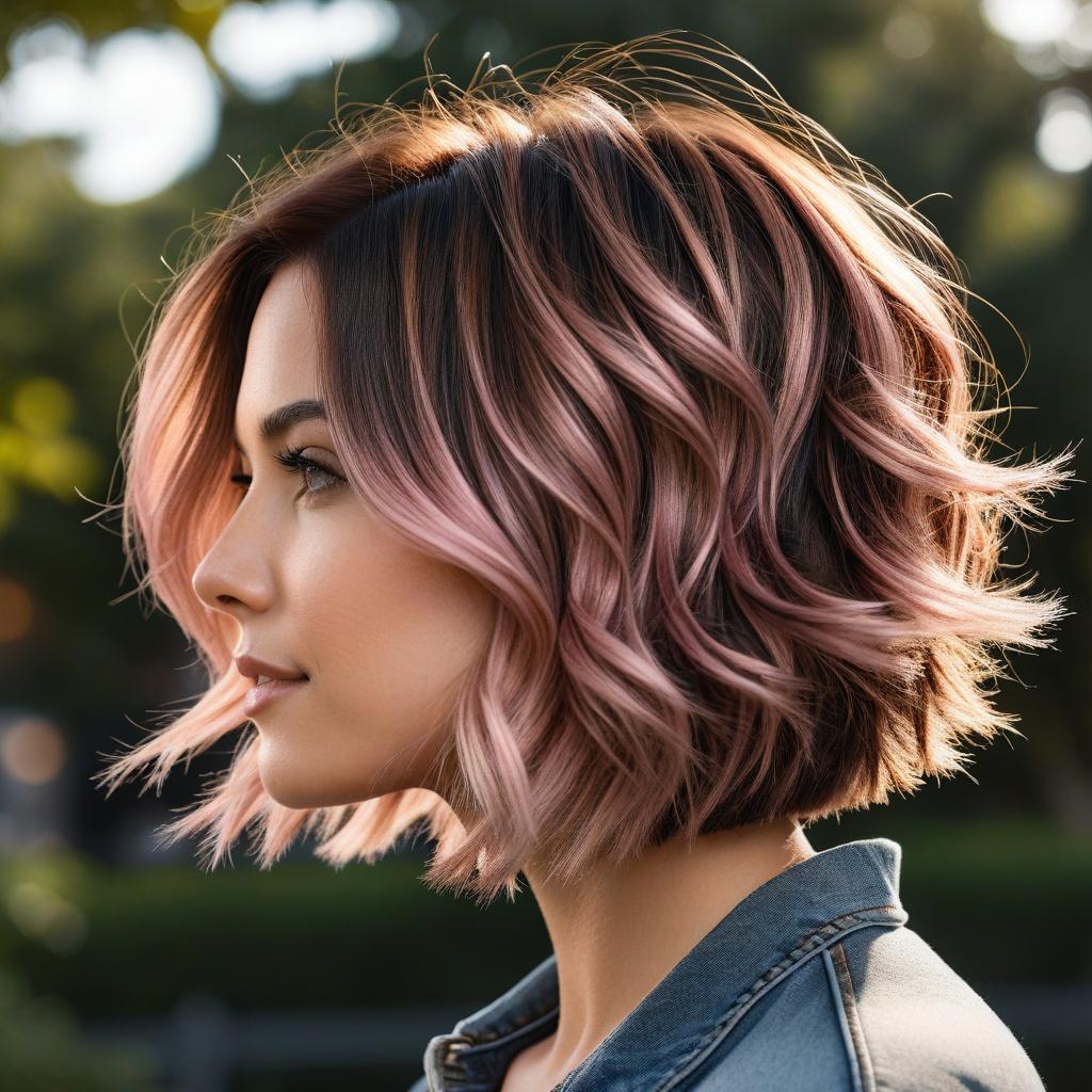 Auburn Shaggy Bob With Rose Gold Balayage