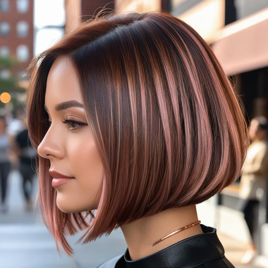 Auburn Straight Bob With Rose Gold Balayage