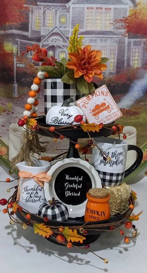 Black, White And Orange Tiered Tray Display