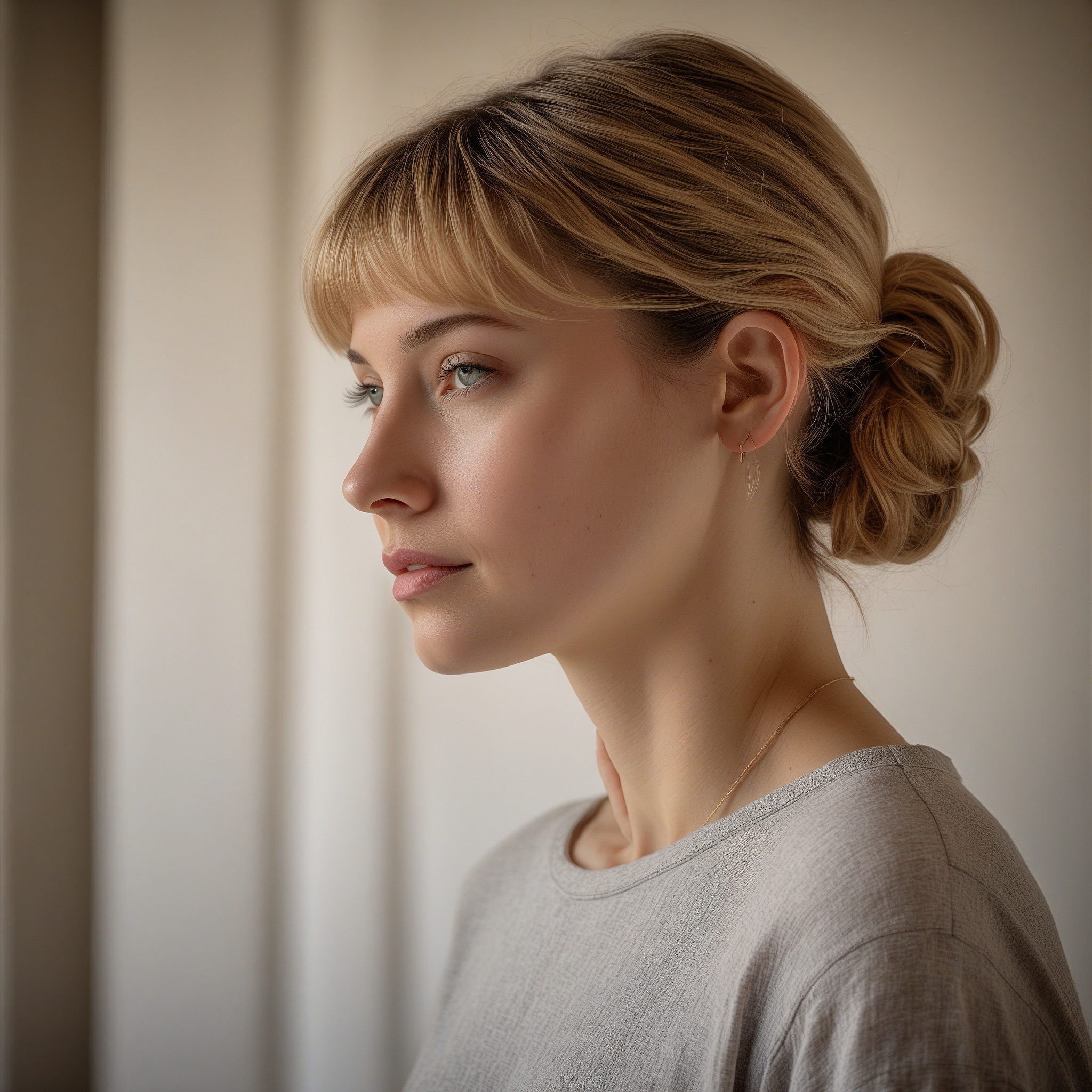 Blonde Bun With Bangs