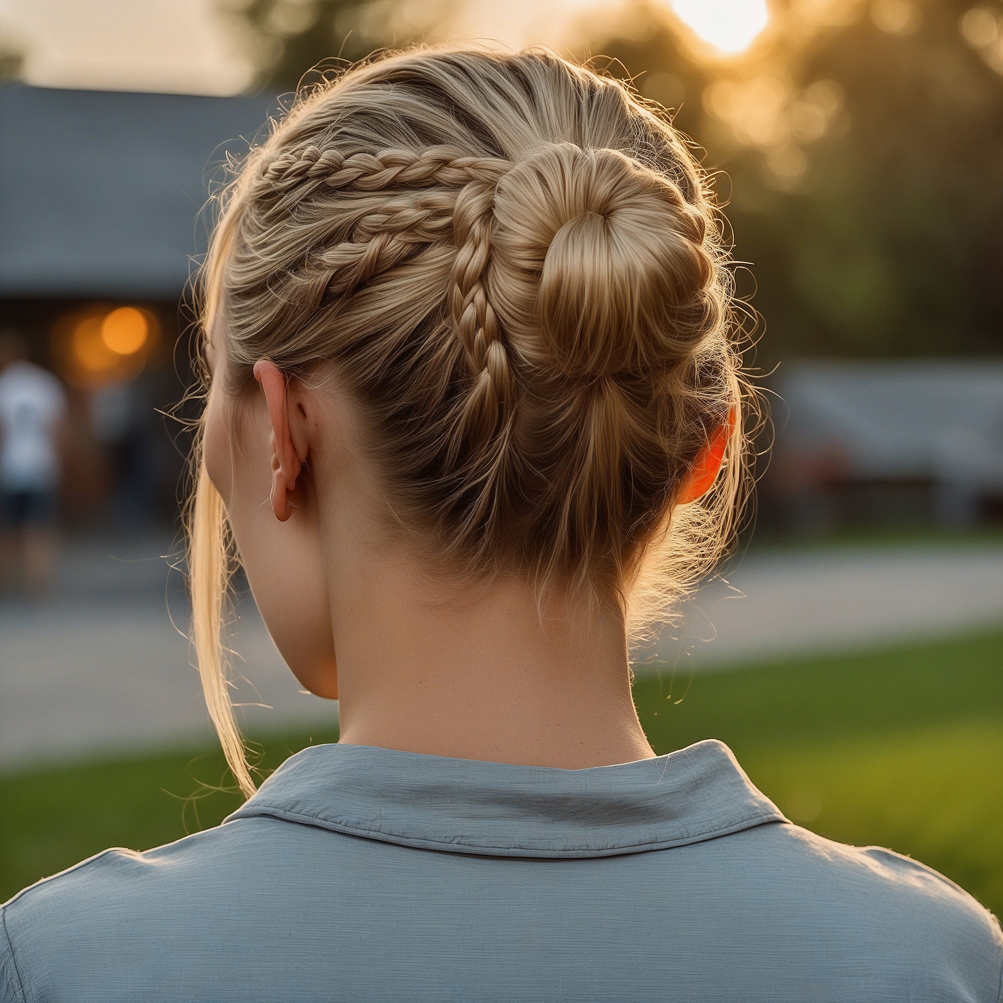 Blonde Twisted Bun With Braids