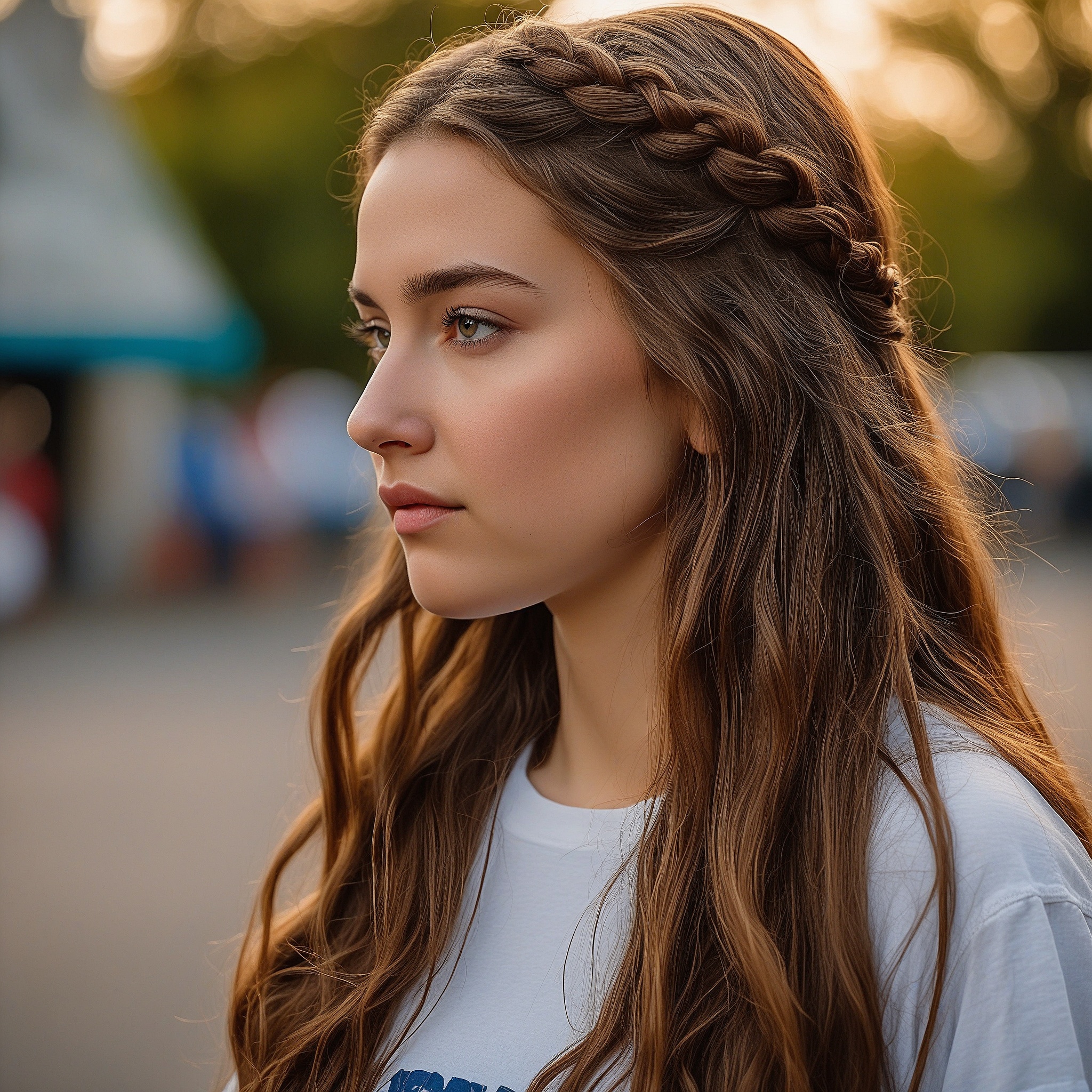 Braided Crown Half-up Chestnut Waves