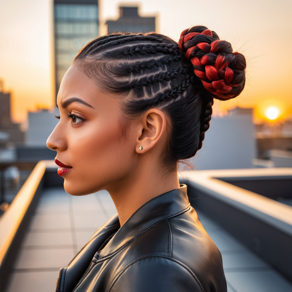 COrnrows Wtih Inverted Braid And Braided High Bun