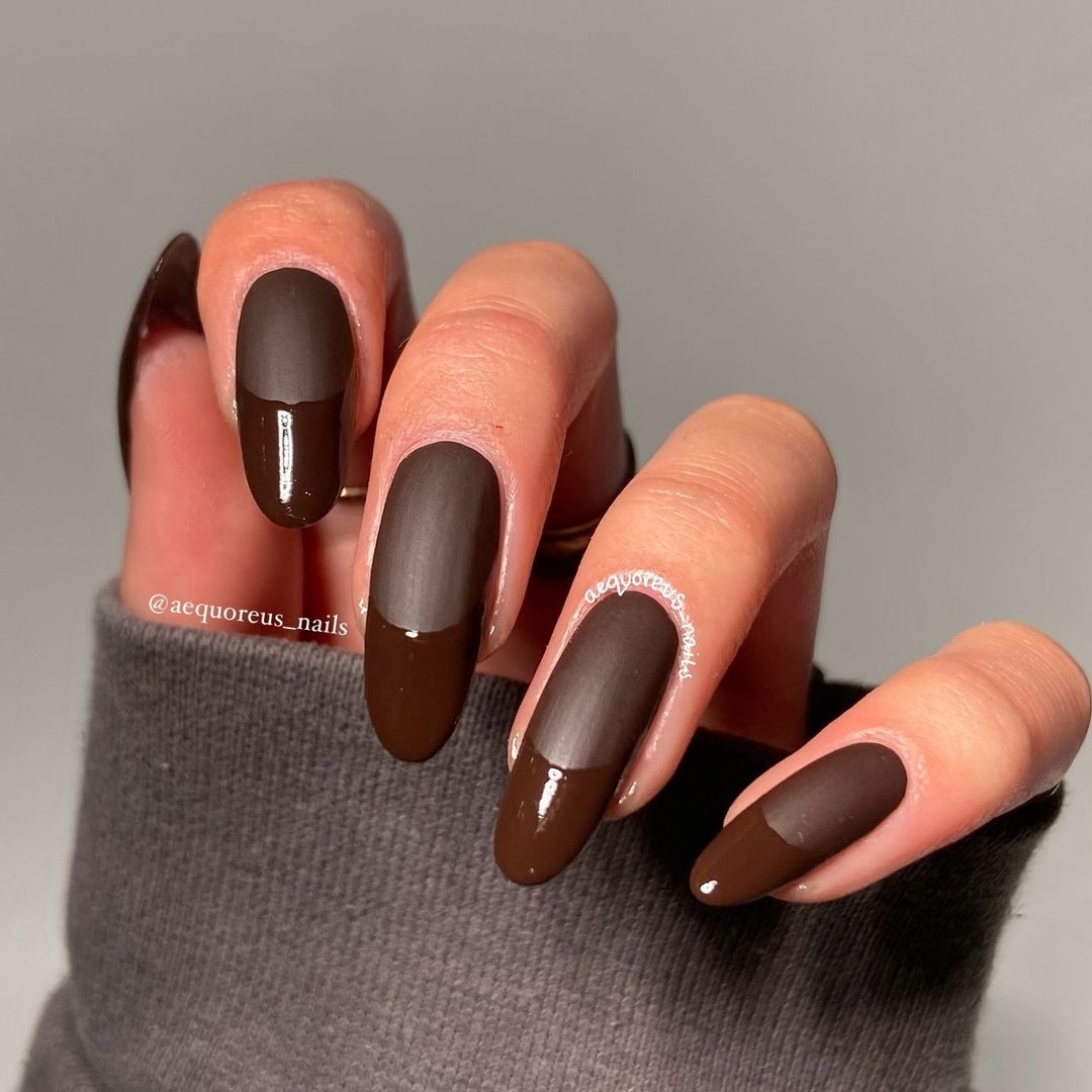 Chocolate Matte Nails With Chine Tips