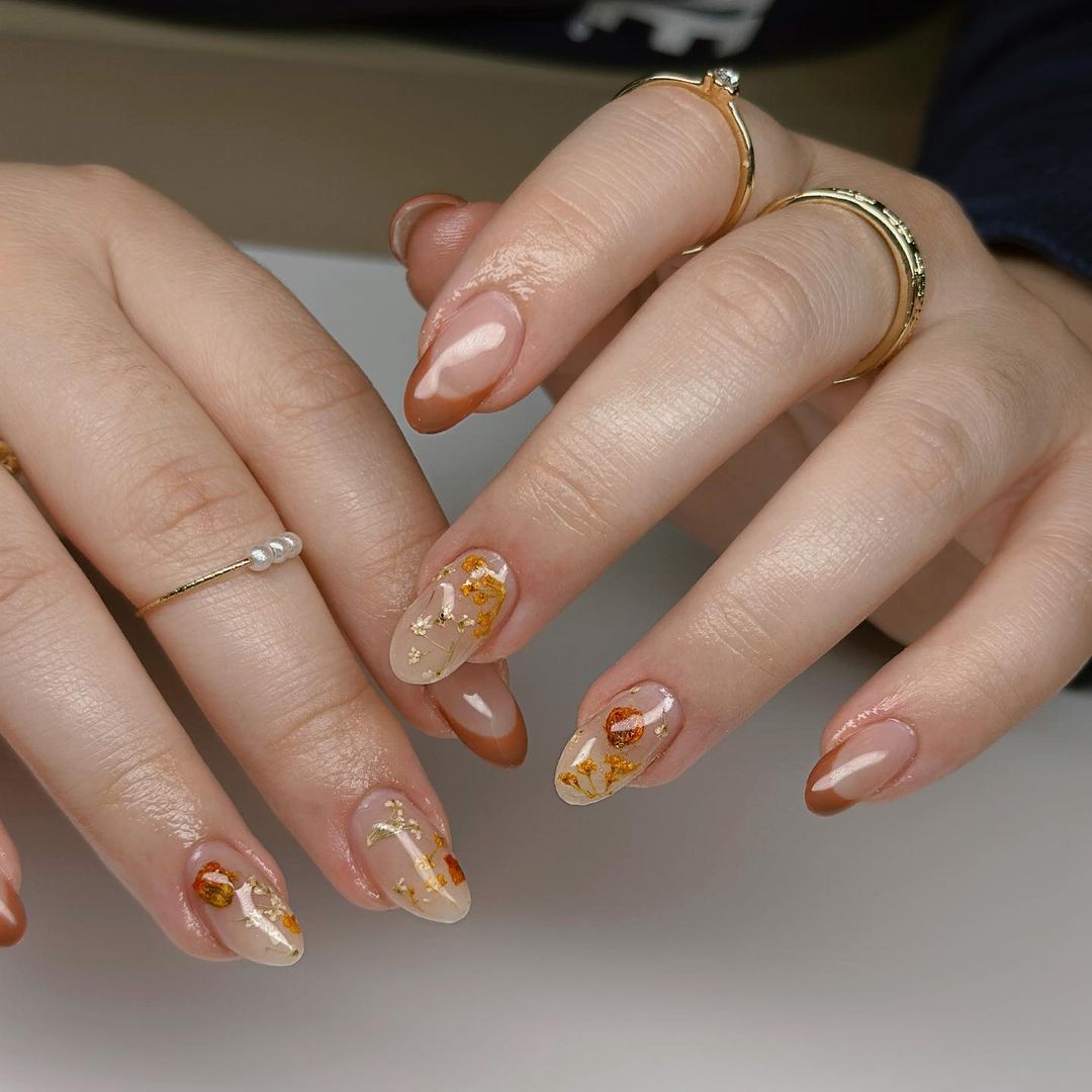 Clear Nails With Gold Flakes