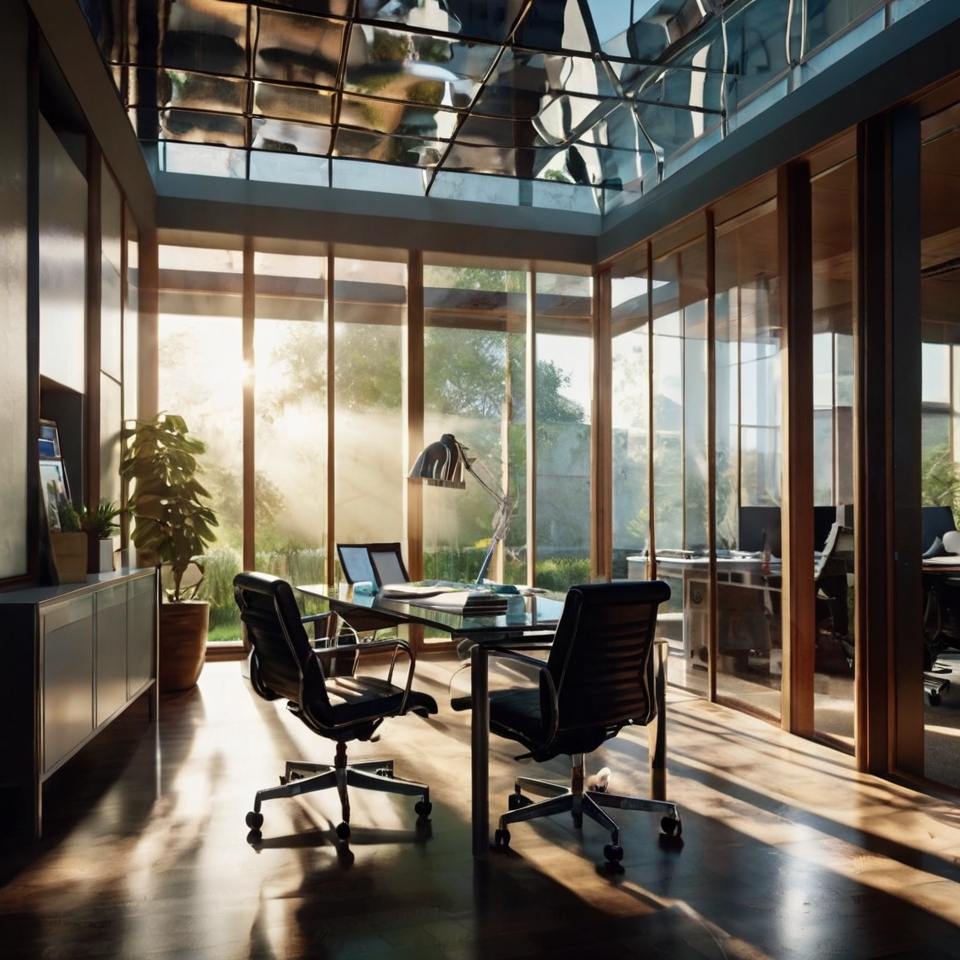 Contemporary Home Office With Glass Panel Ceiling