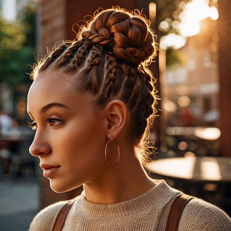 Cornrows With Base Bradi And Braided Top Bun