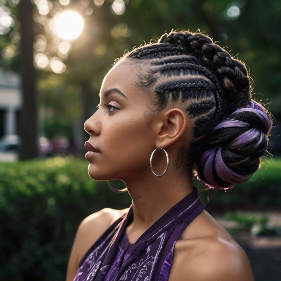 Cornrows With Fauchax Braid And Chunky Twisted Low Bun