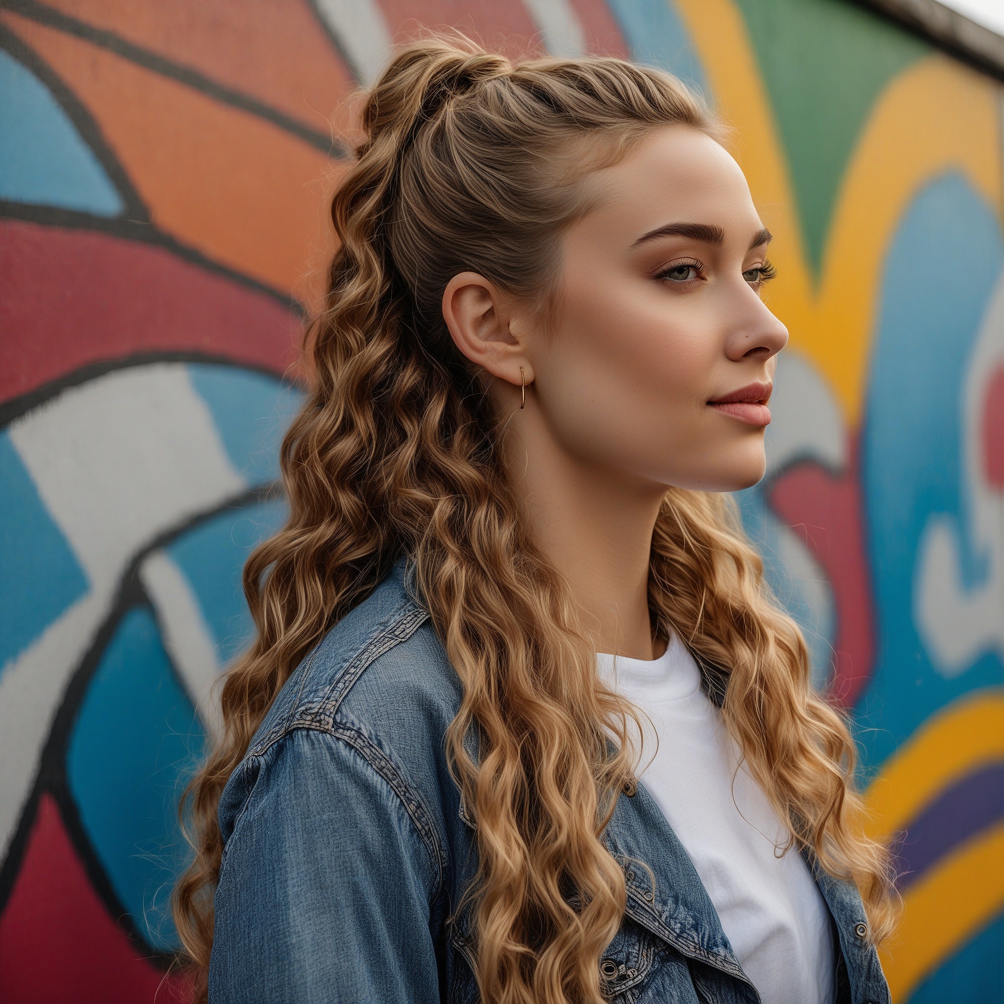 Curly Dark Blonde Half-up High Ponytail