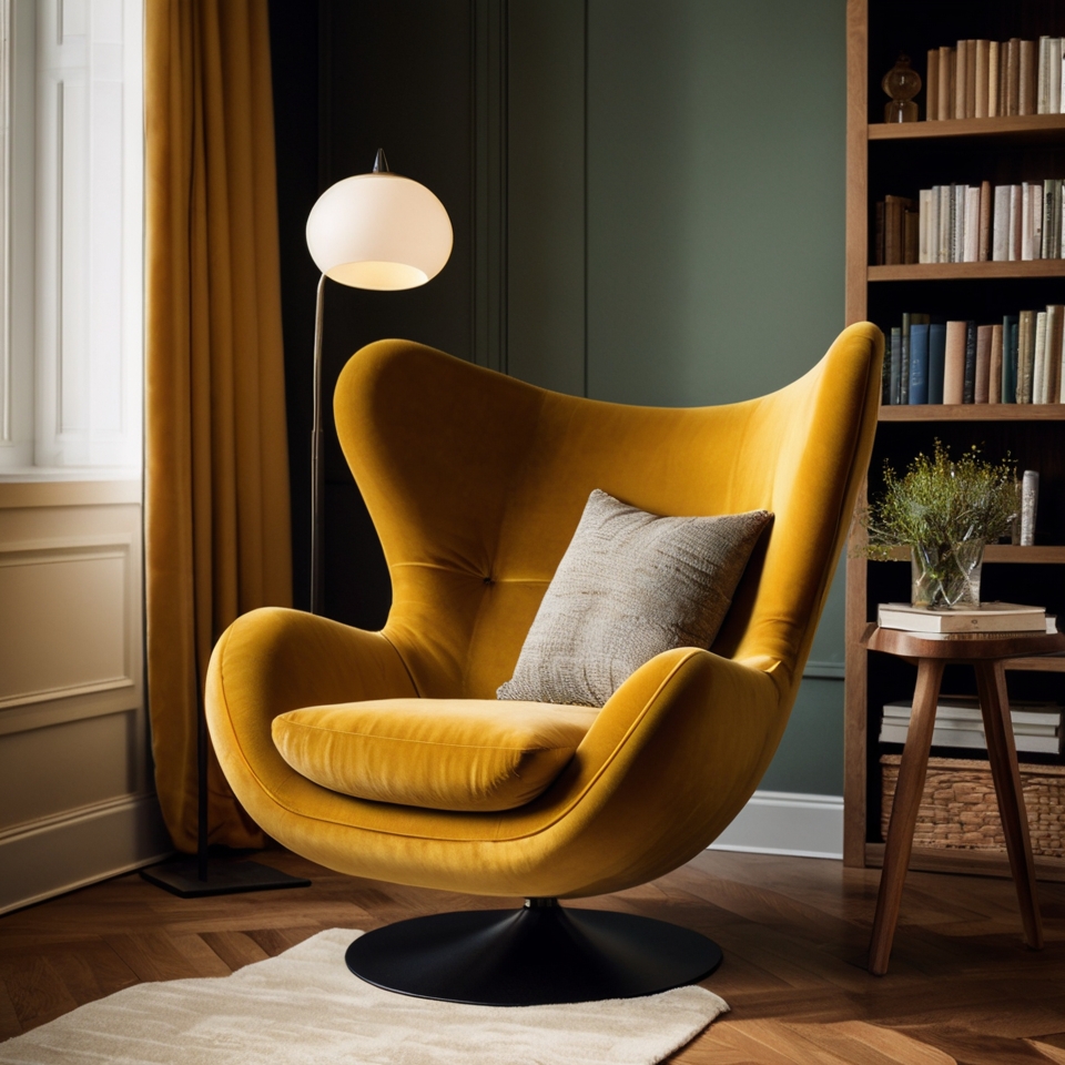 Curved Mustard Yellow Velvet Armchair