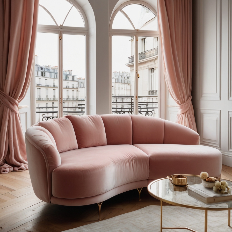 Curved Pink Velvet Sofa