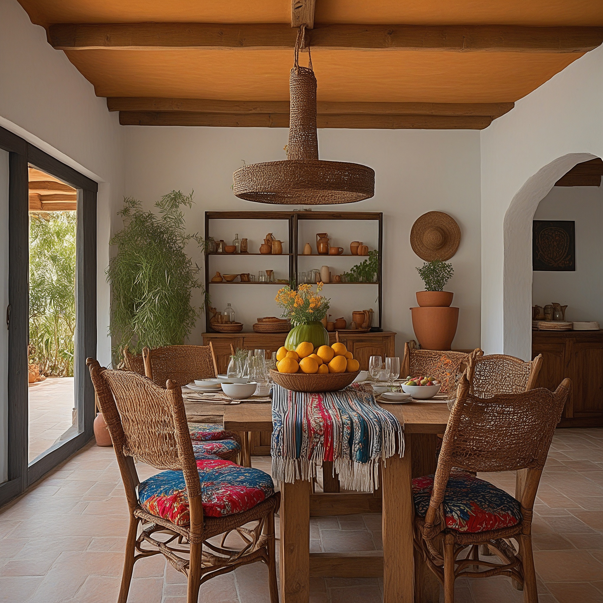 Dining Room With Teracotta Floors Colortful Centerpieces