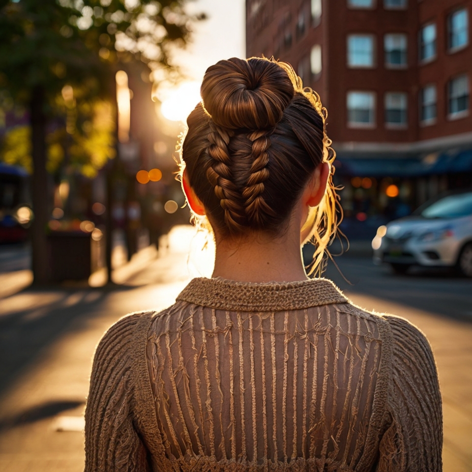 Double Inverted Braid Into A Slicked Back Donut Top Bun