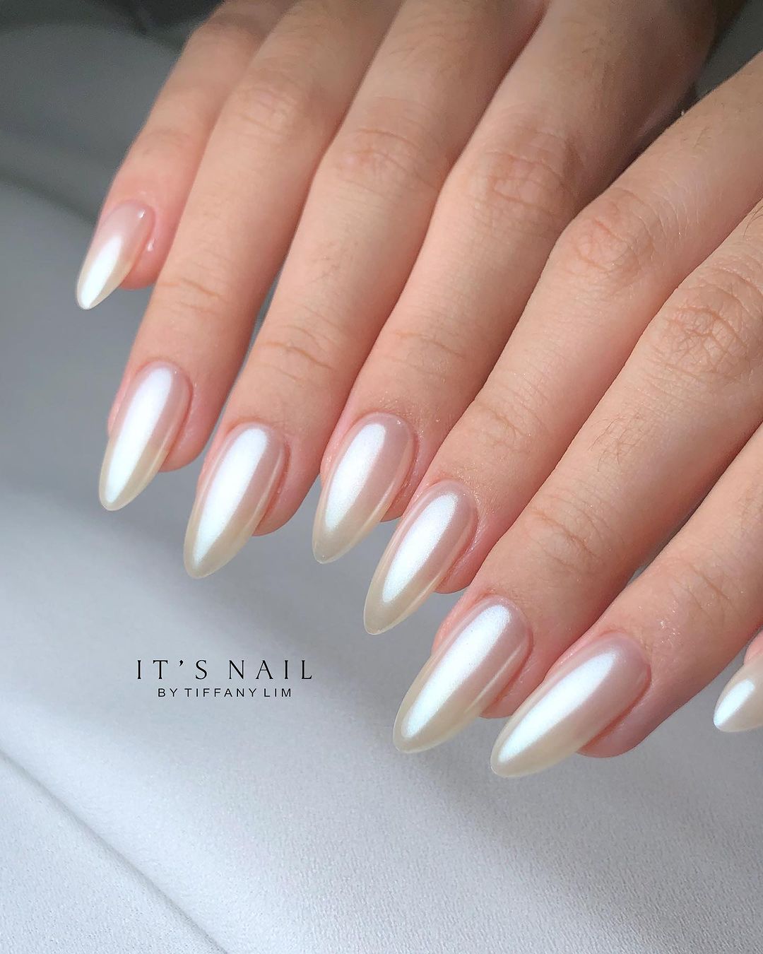 Glazed White Chrome Nails