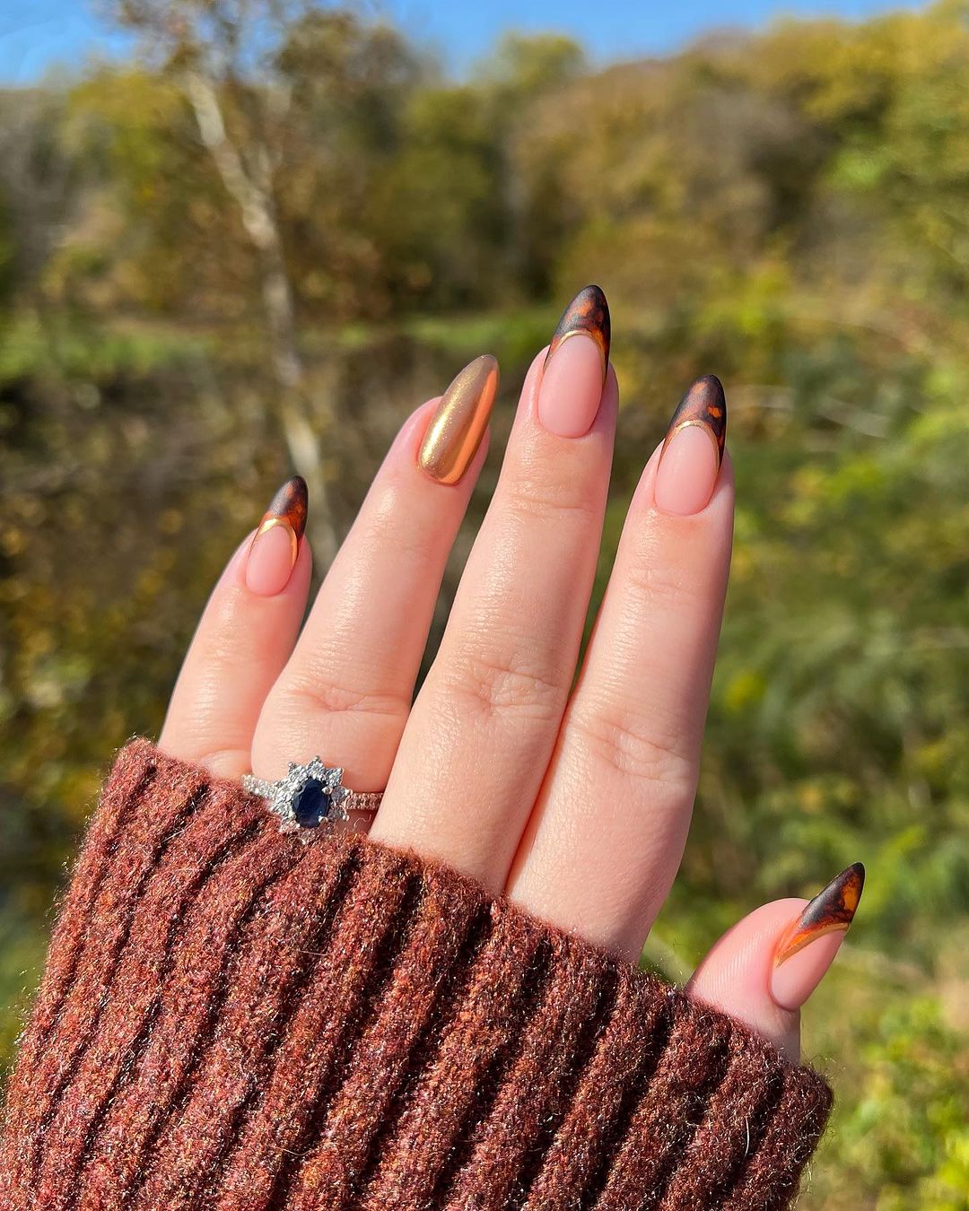 Goldaccent Nails With Burn Amber Tips