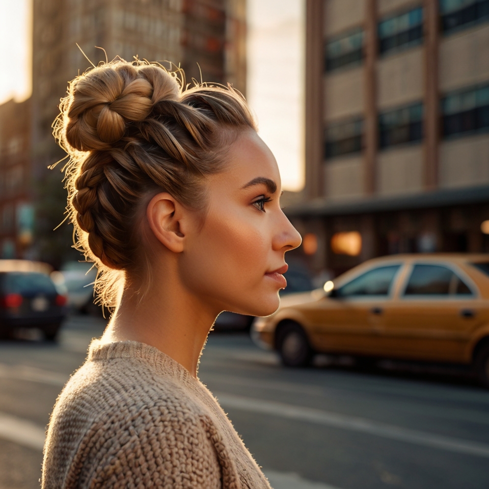 High Braided Bun With Upside Down Dutch Braid