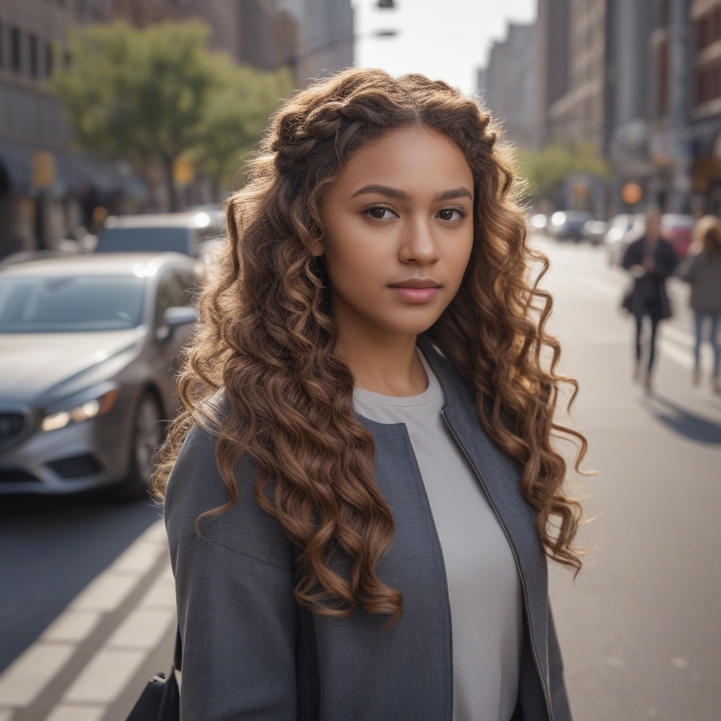 Honey Blonde Loose Curls With Mocha Balayage And Halo Braid