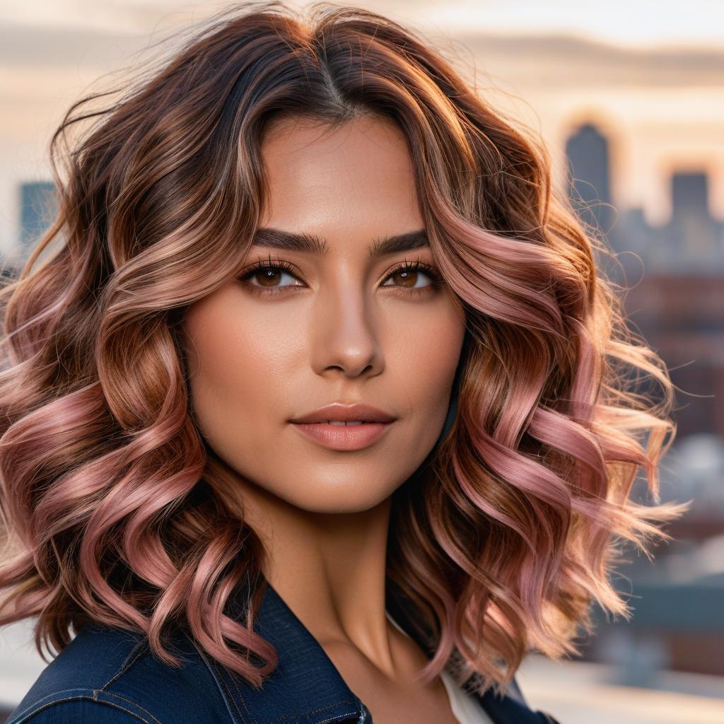 Honey Blonde Short Waves With Rose Gold Balayage