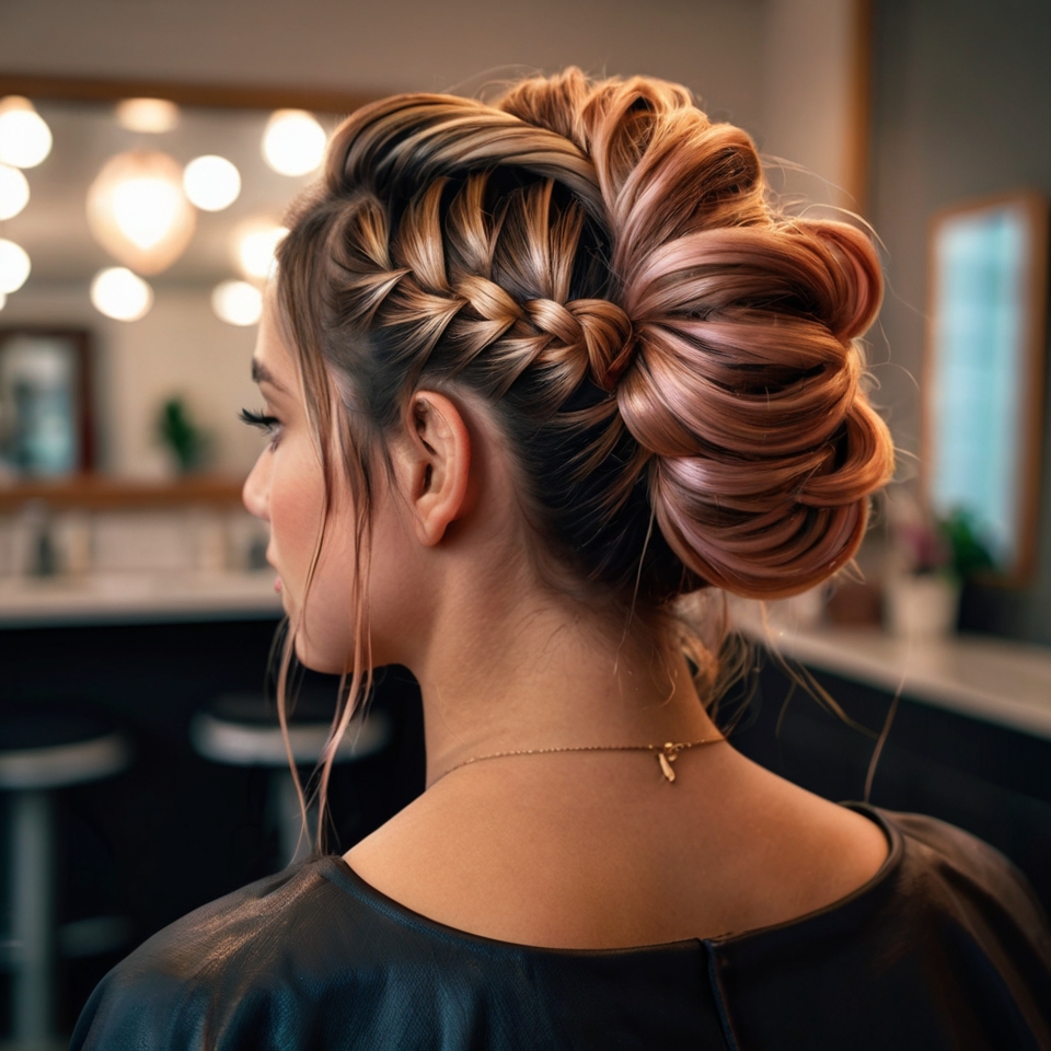 Honey Brown Updo With Rose Gold Balayage