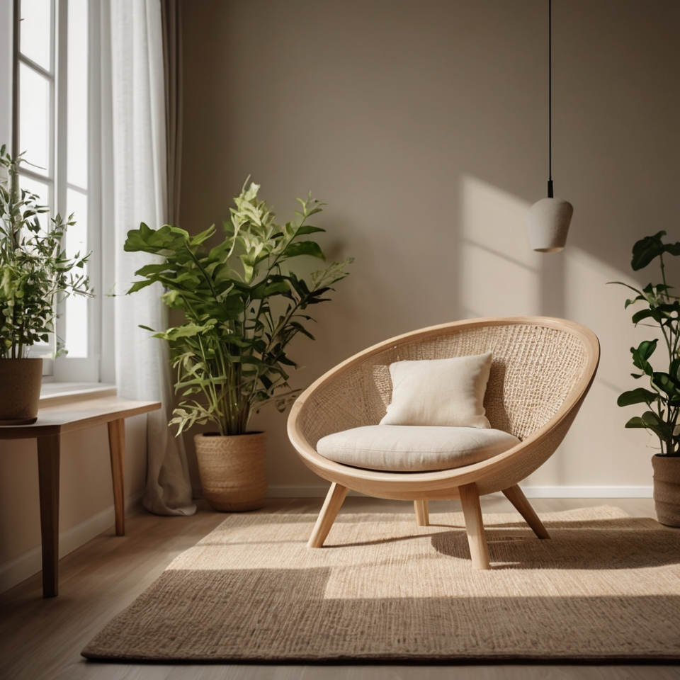 Light Oak Wood Chair With White Cushions