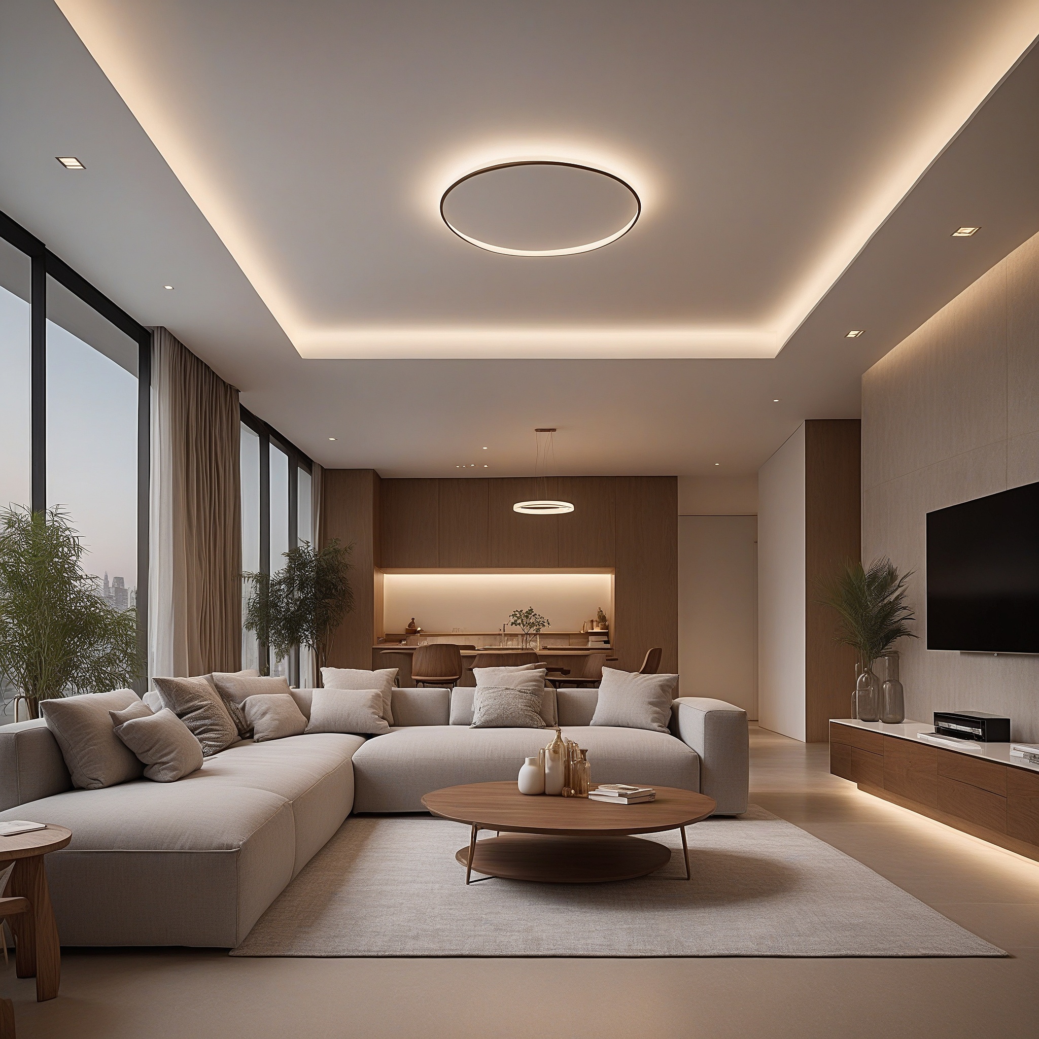 Living Room With Drop Ceiling And Concealed Lighting