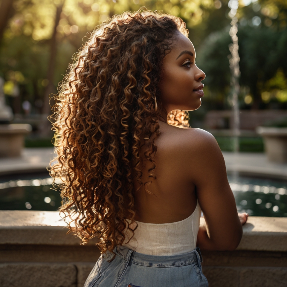 Long Layered Honey Blonde Curls With Auburn Balayage