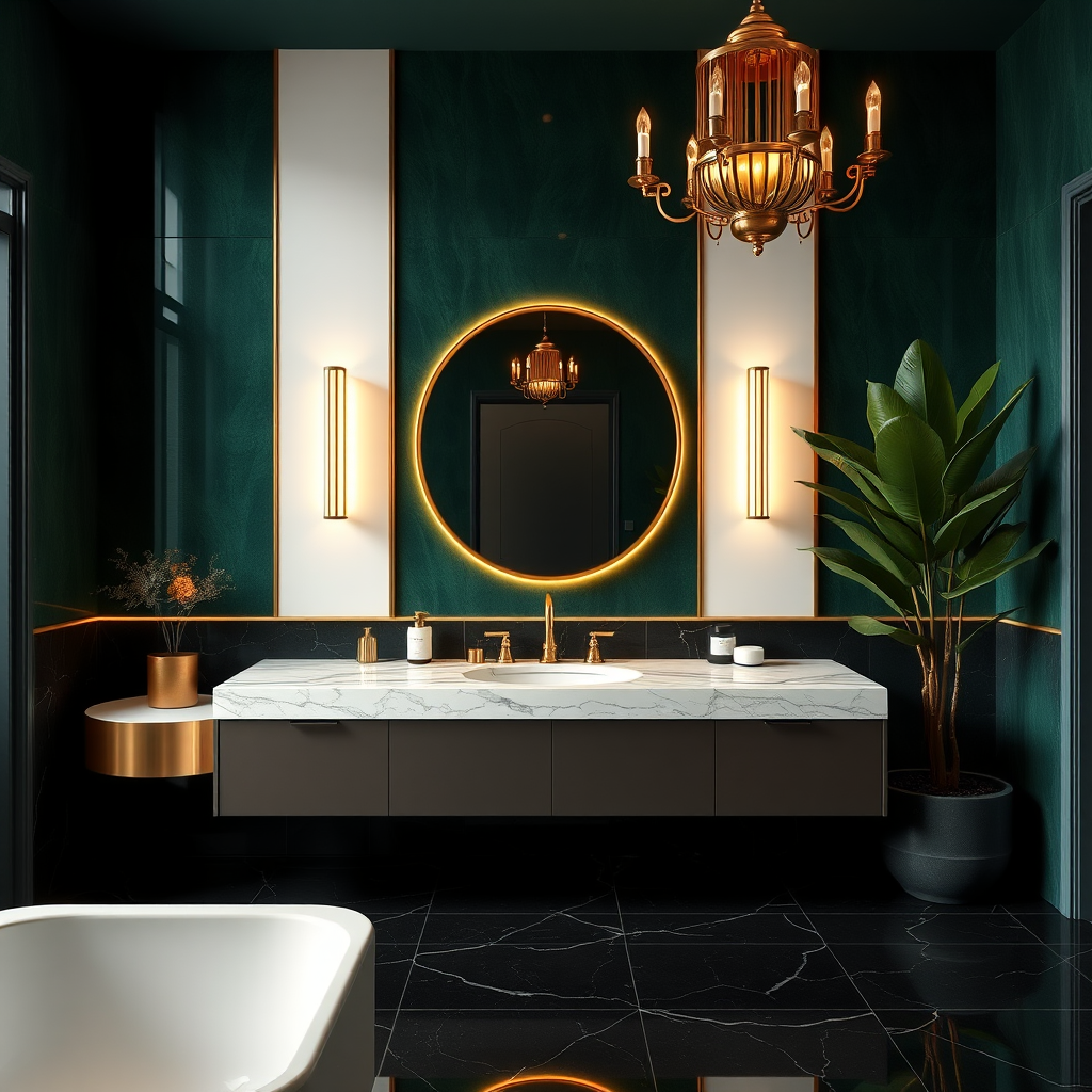 Luzurious Bathroom With Rich Deep Emerald Green Accent Wall