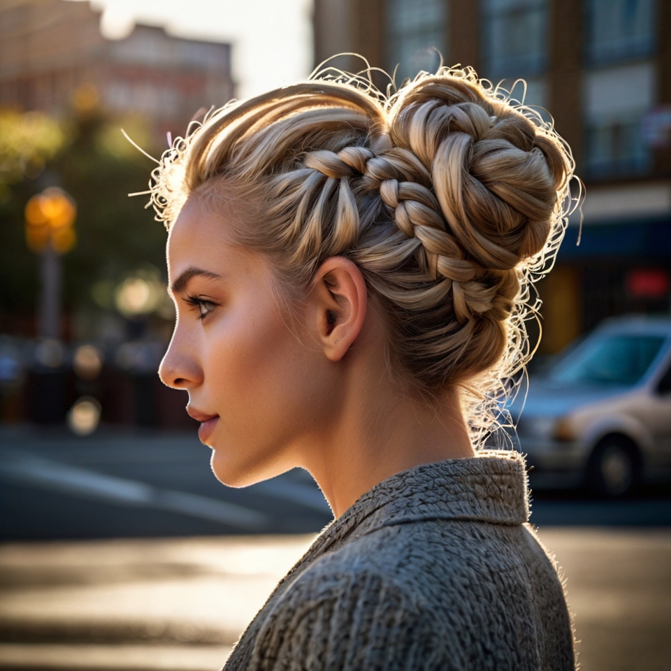 Messy Pouf With Braided Base And Twisted Bun