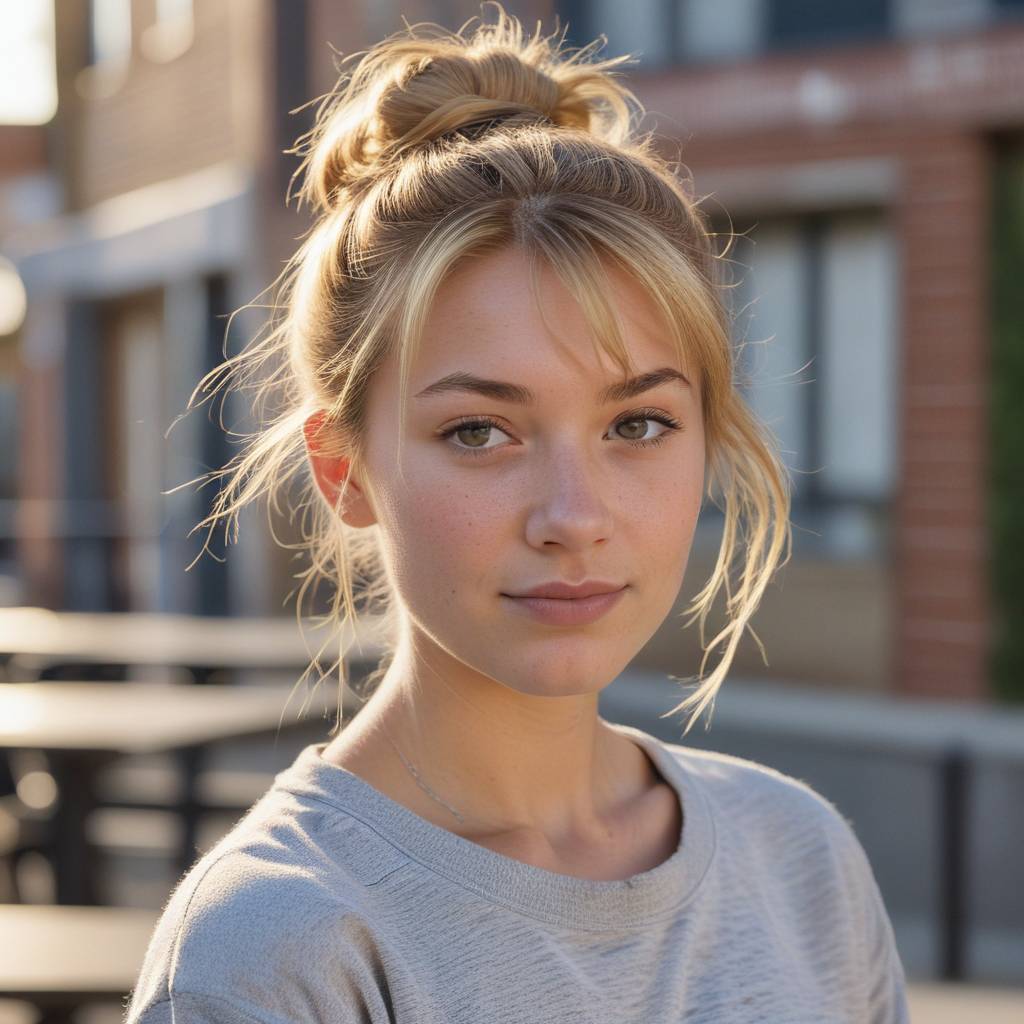 Messy Top Knot With Whispy Bangs