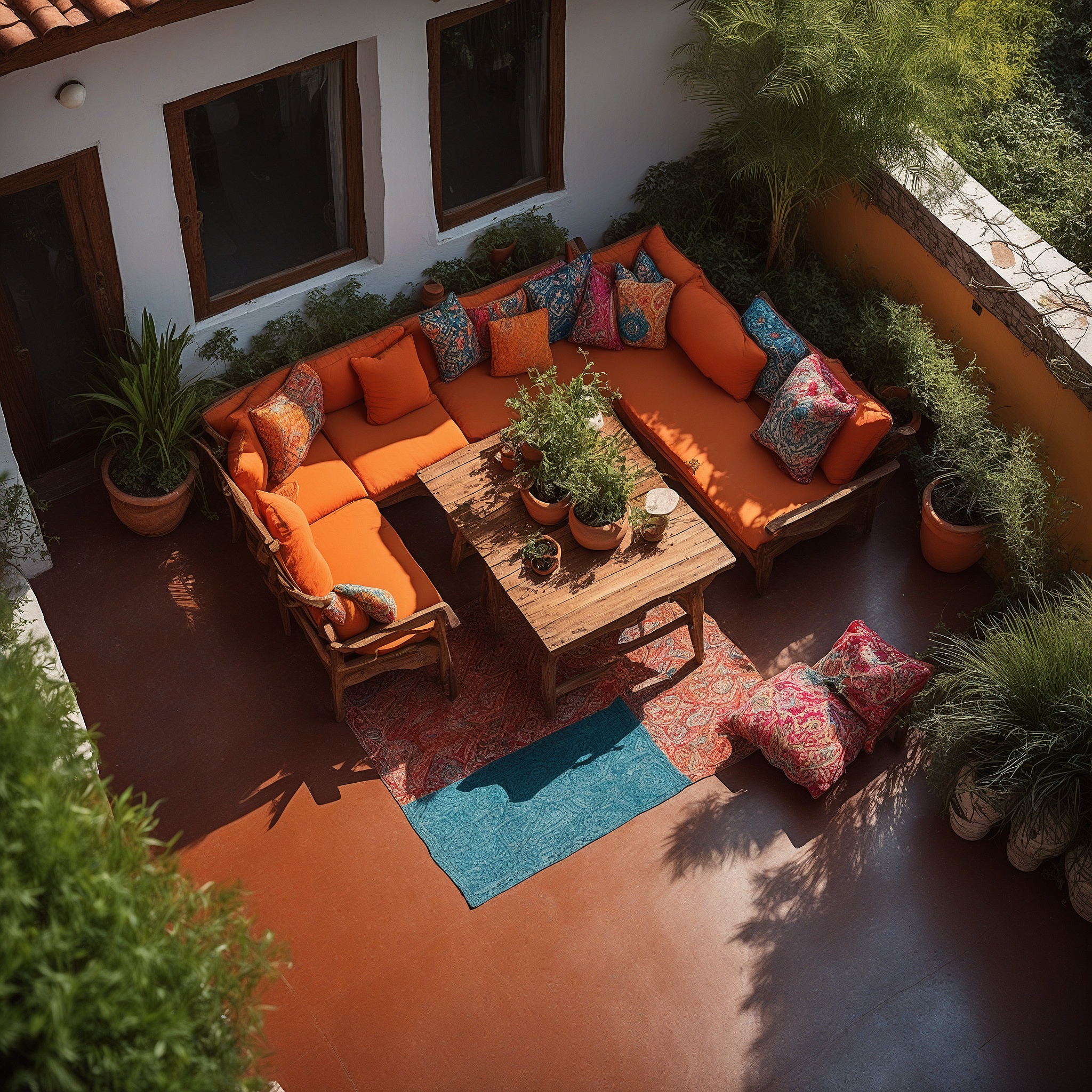 Outdood Patio With Terracotta Floor, Sofa And Wood Door