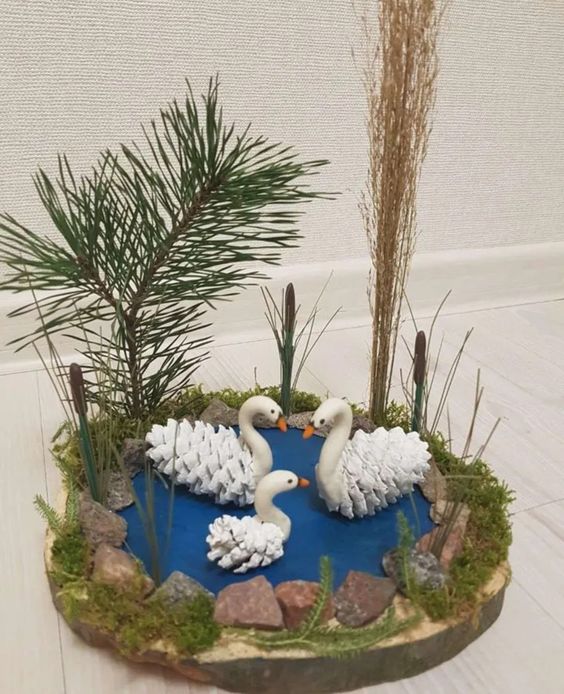 Pinecone Swans In a Pond