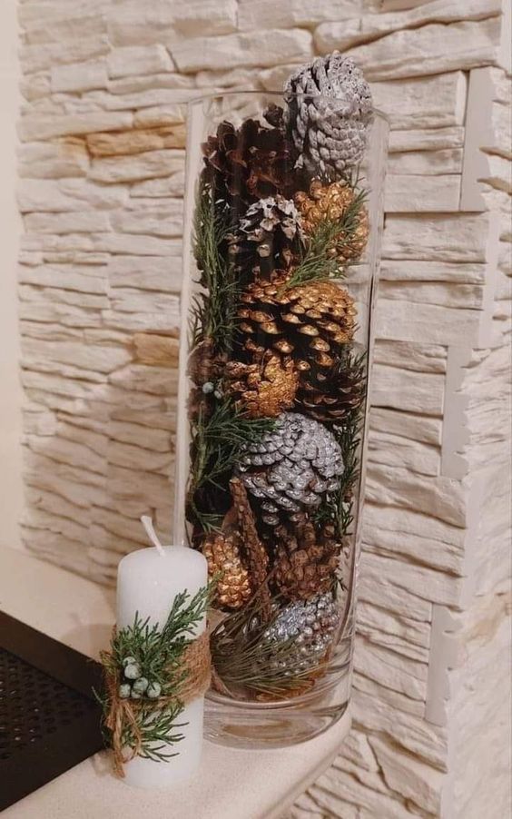 Pinecones In A Glass Vase