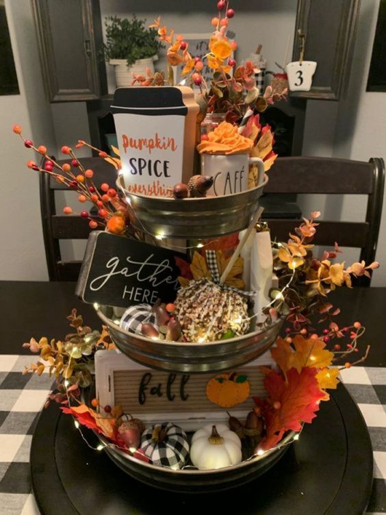 Pumpkin Spice Thanksgiving Themed Tiered Tray Display