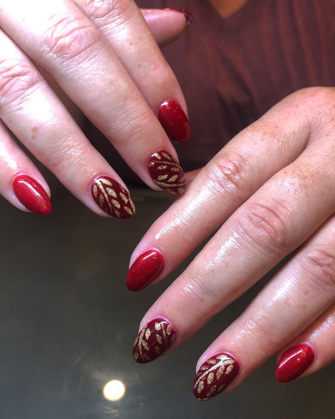 Red And Burgundy With Gold Leaves