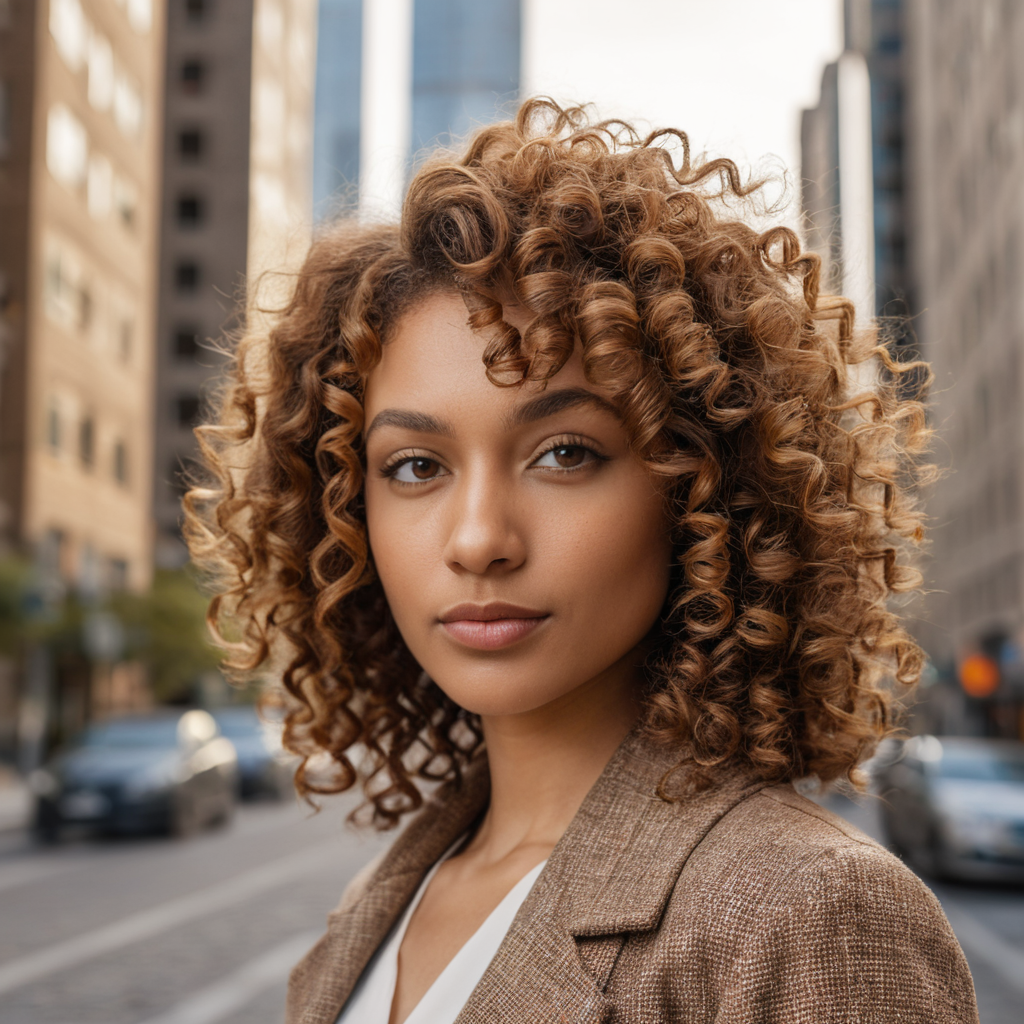 Rich Caramel Curls With Golden Brown Highlights