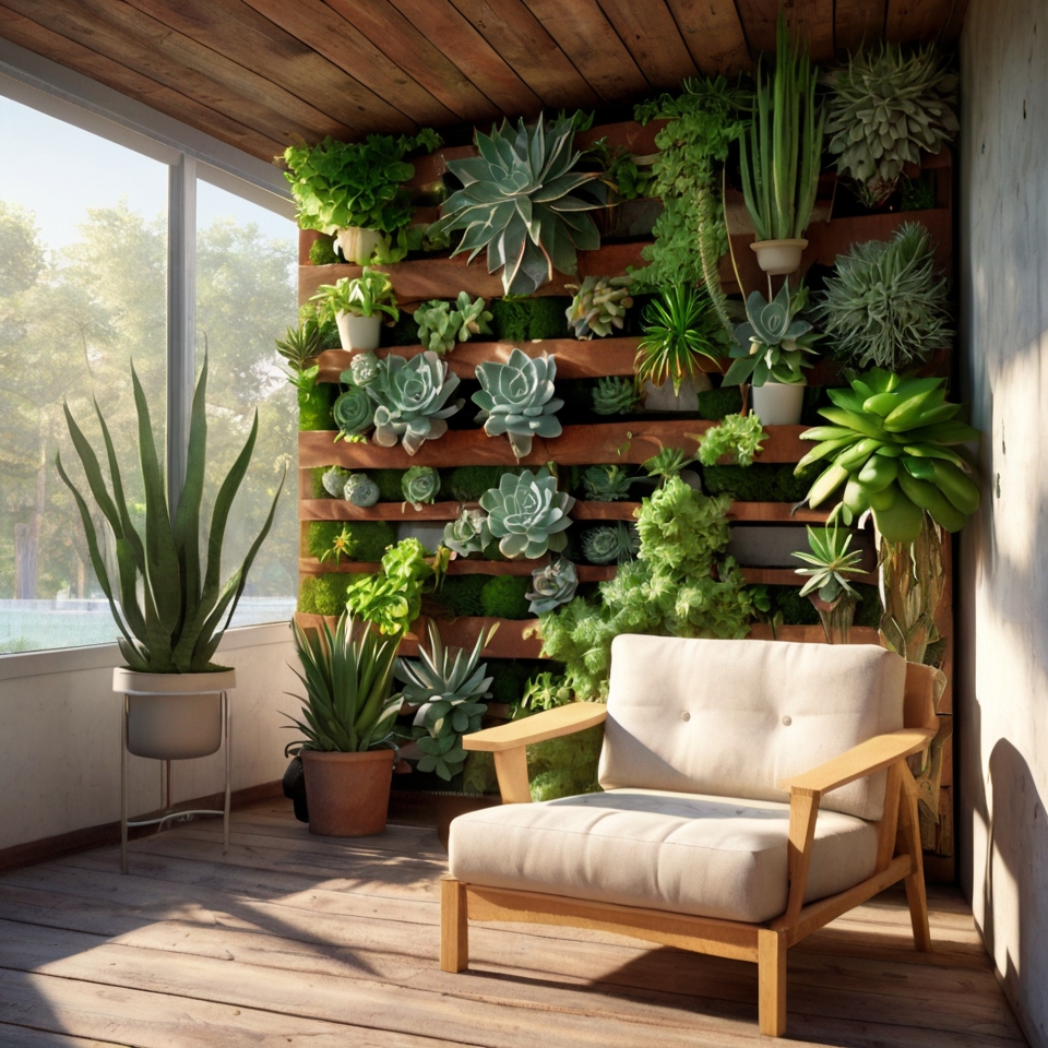 Rustic Wooden Pallet Vertical Garden With Succulents, Aloe and Sansevieria