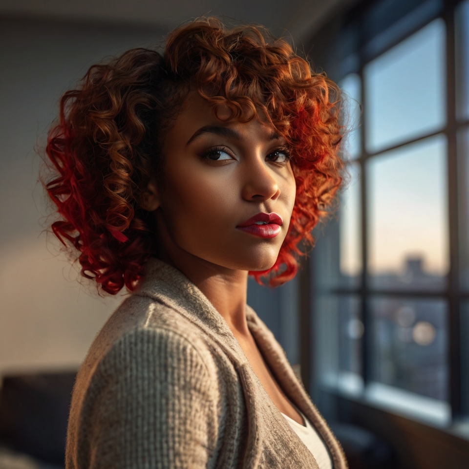 Short Honey Brown Curls With Red Tips