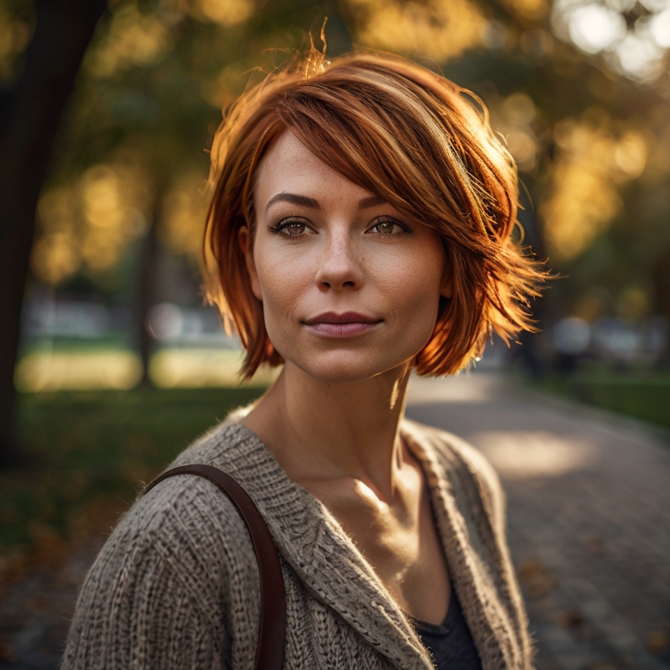 Short Pumpkin Spice With Ash Blonde Highlights