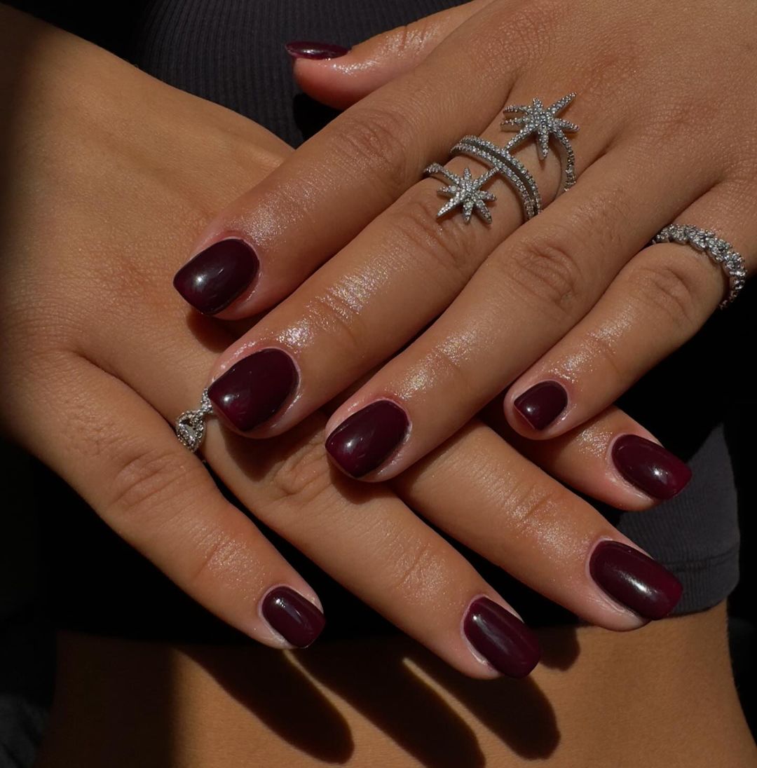 Short Square Dark Burgundy Nails