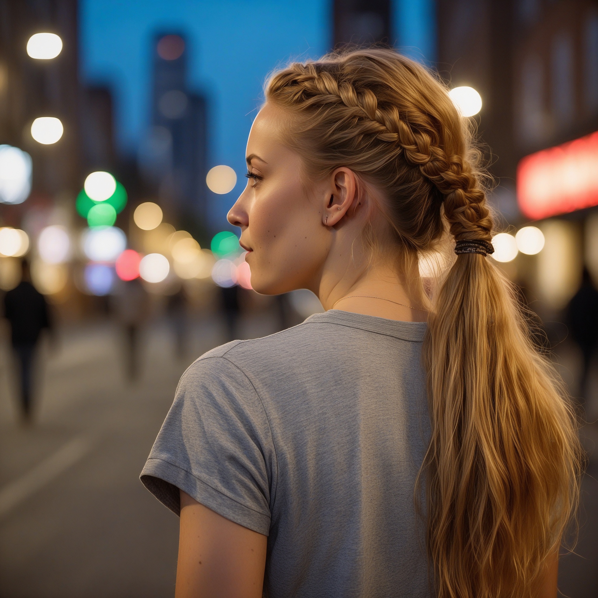 Side Braid Into Low Loose Ponytail