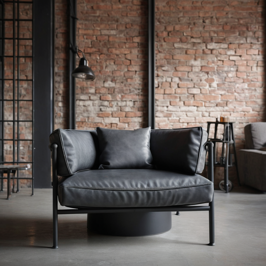 Sleek Curved Matte Black Leather Chair With Metal Legs