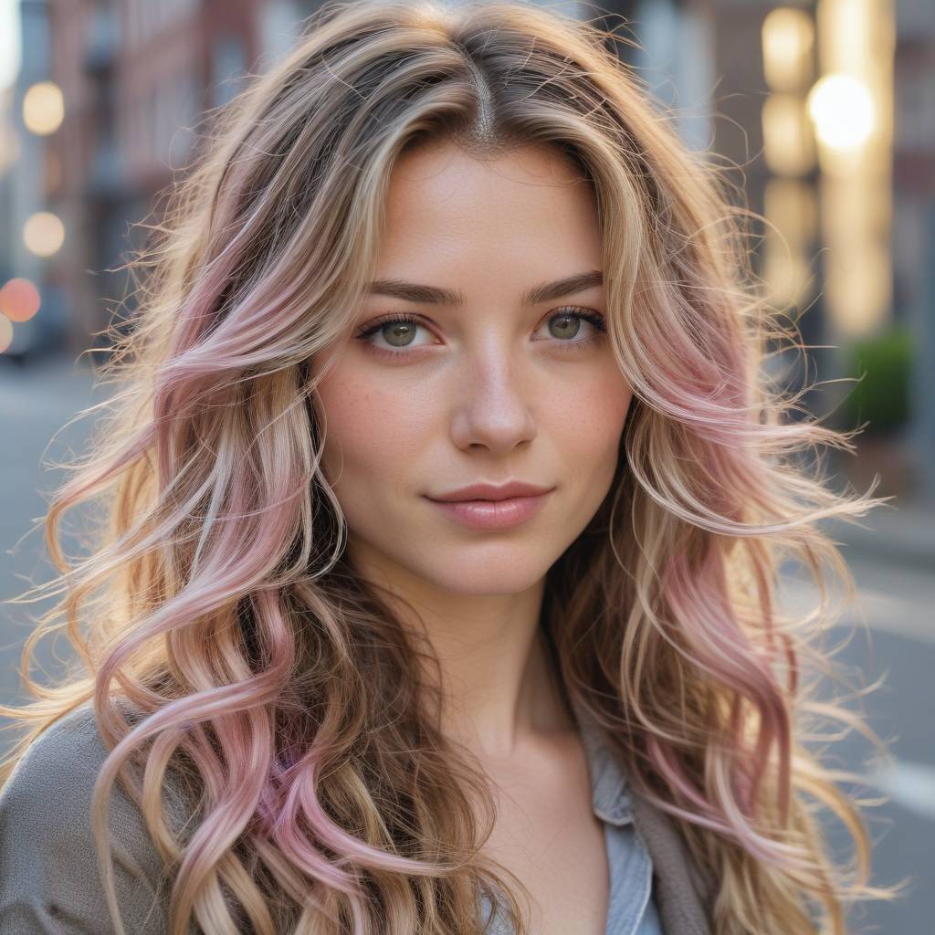 Soft Pink. Blonde and Light Brown Waves