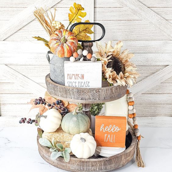 Sunflower, Berries And Pumpkin Tiered Tray Display